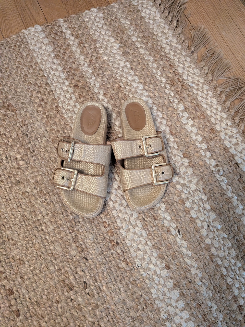 Women's J. Crew Tan Double-Buckle Slide Sandals
